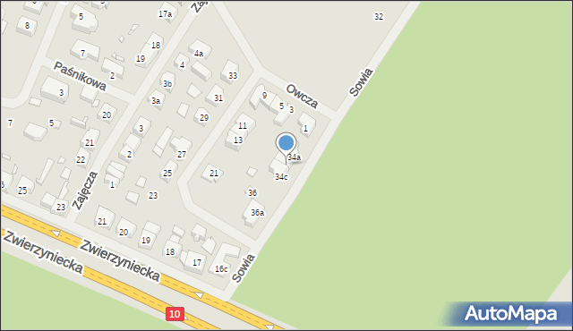 Szczecin, Sowia, 34b, mapa Szczecina