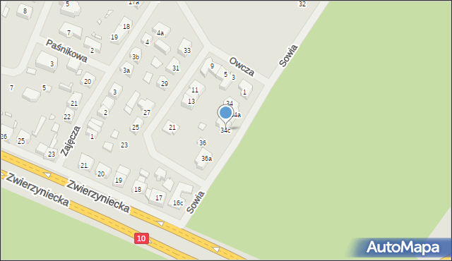 Szczecin, Sowia, 34c, mapa Szczecina