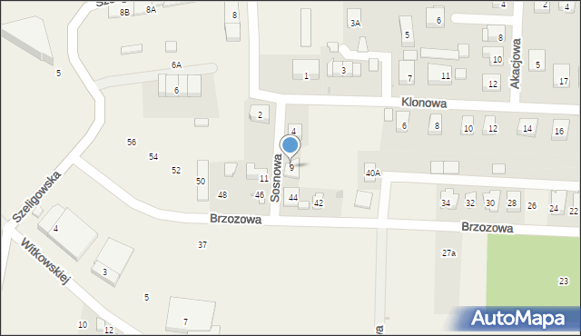 Szeligi, Sosnowa, 9, mapa Szeligi