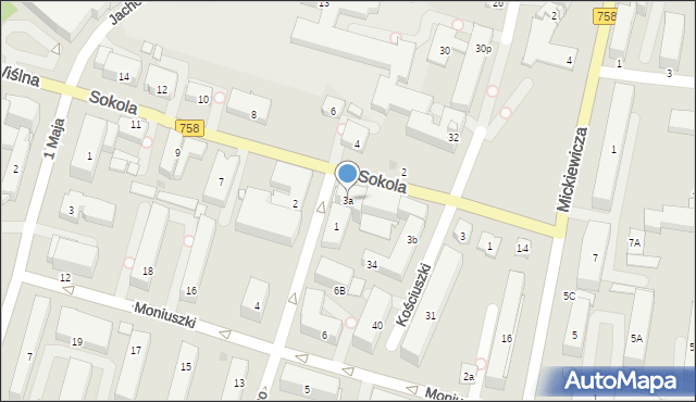 Tarnobrzeg, Sokola, 3a, mapa Tarnobrzegu