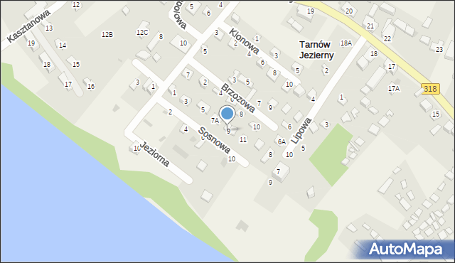 Tarnów Jezierny, Sosnowa, 9, mapa Tarnów Jezierny