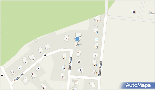 Trękusek, Sosnowa, 20, mapa Trękusek