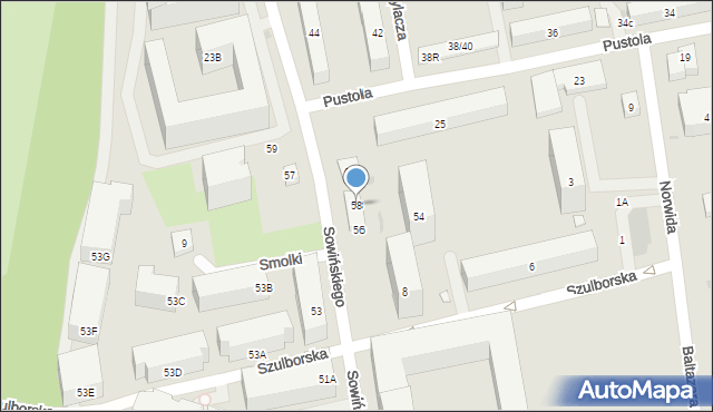 Warszawa, Sowińskiego Józefa, gen., 58, mapa Warszawy