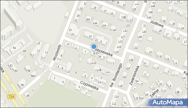 Warszawa, Sobolewska, 5, mapa Warszawy