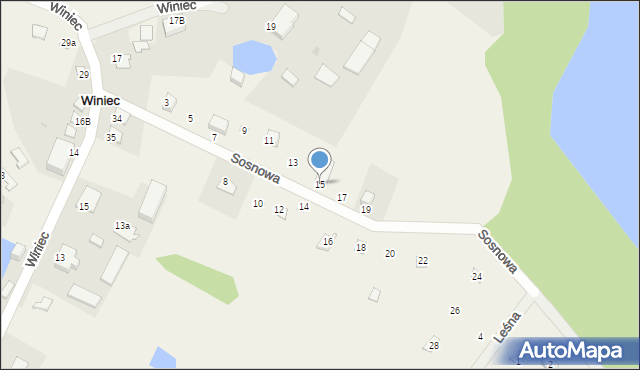 Winiec, Sosnowa, 15, mapa Winiec