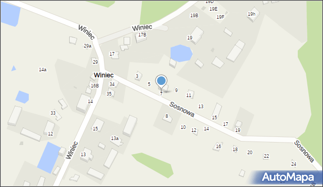 Winiec, Sosnowa, 7, mapa Winiec