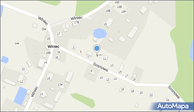 Winiec, Sosnowa, 9, mapa Winiec