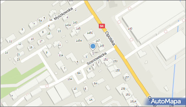 Wrocław, Sosnowiecka, 1, mapa Wrocławia