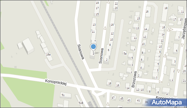 Żagań, Sosnowa, 1, mapa Żagań