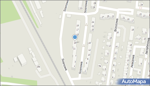 Żagań, Sosnowa, 13, mapa Żagań