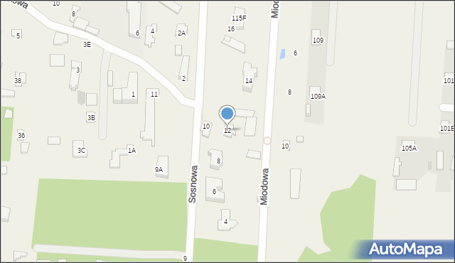 Zakręt, Sosnowa, 12, mapa Zakręt