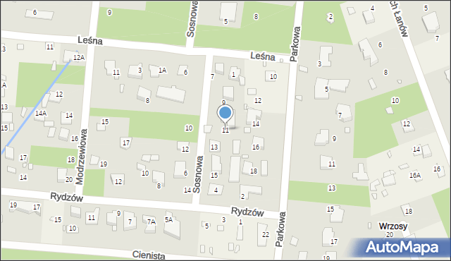 Zalesie Górne, Sosnowa, 11, mapa Zalesie Górne