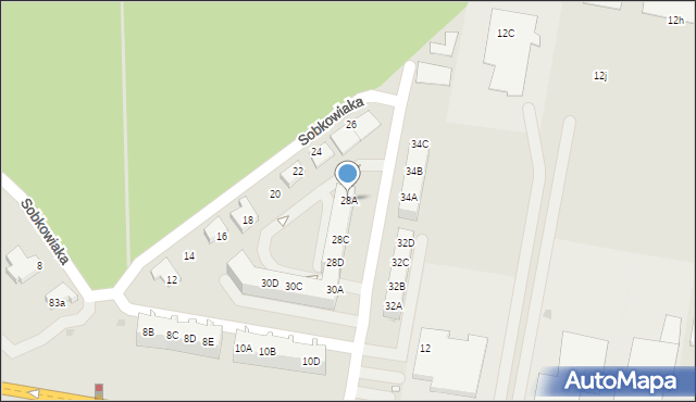 Zielona Góra, Sobkowiaka Tomasza, 28A, mapa Zielona Góra