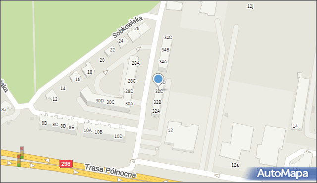 Zielona Góra, Sobkowiaka Tomasza, 32C, mapa Zielona Góra