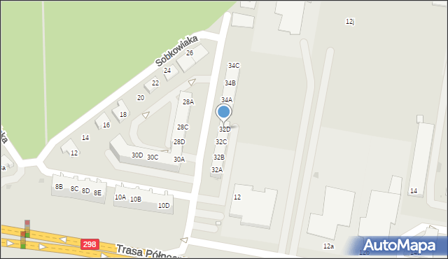 Zielona Góra, Sobkowiaka Tomasza, 32D, mapa Zielona Góra