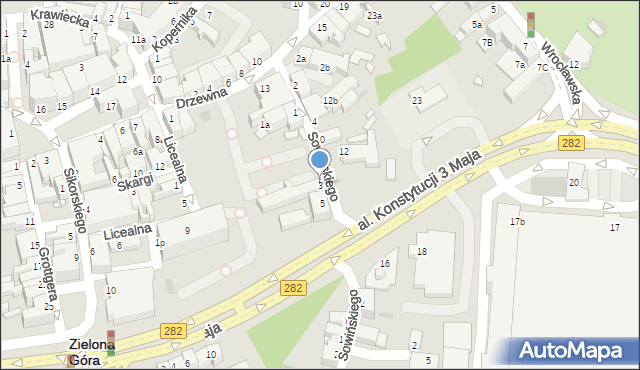 Zielona Góra, Sowińskiego Józefa, gen., 3, mapa Zielona Góra