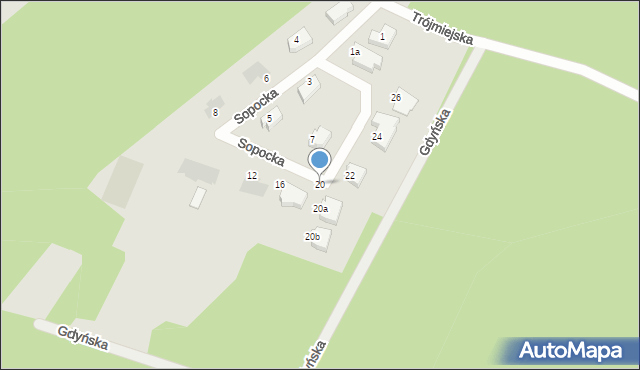 Zielona Góra, Sopocka, 20, mapa Zielona Góra