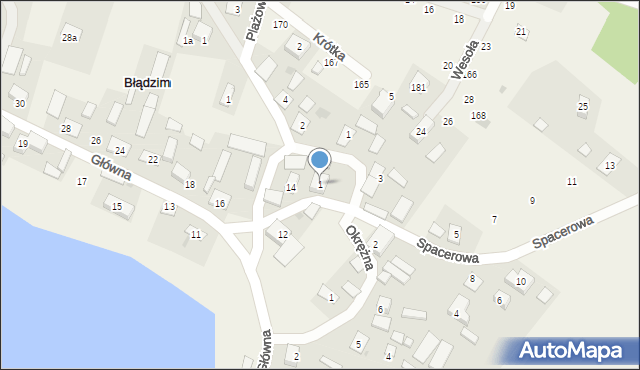Błądzim, Spacerowa, 1, mapa Błądzim