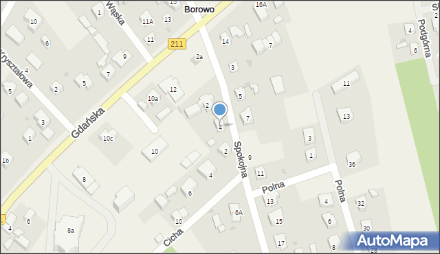 Borowo, Spokojna, 4, mapa Borowo