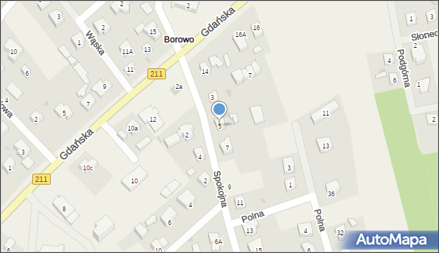 Borowo, Spokojna, 5, mapa Borowo