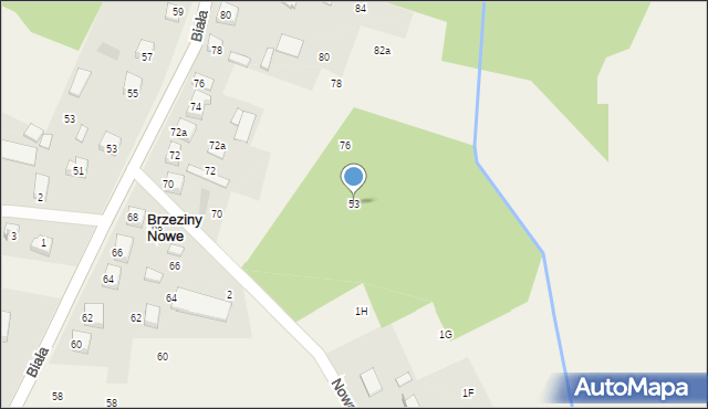 Brzeziny Nowe, Spokojna, 74, mapa Brzeziny Nowe