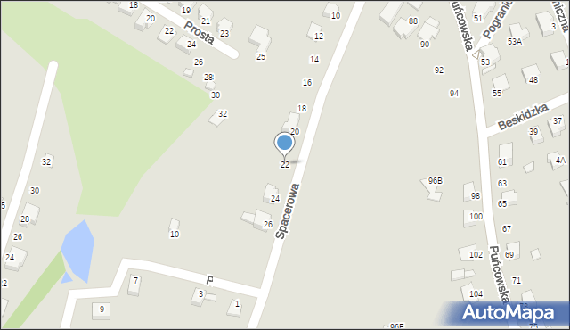 Cieszyn, Spacerowa, 22, mapa Cieszyna