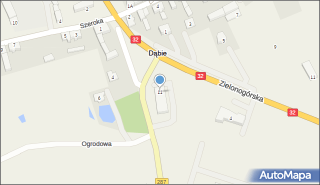 Dąbie, Spacerowa, 11, mapa Dąbie