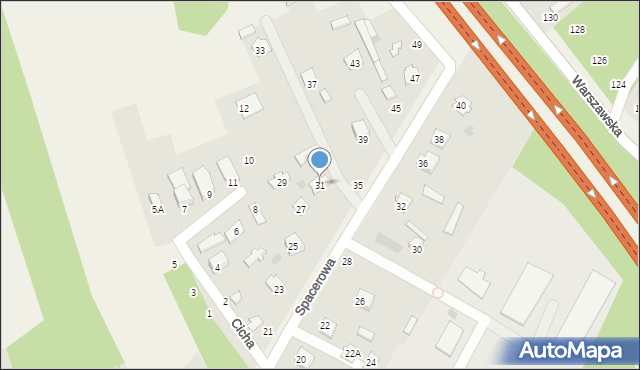 Dębina, Spacerowa, 31, mapa Dębina