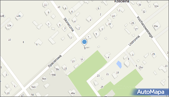 Długa Kościelna, Spacerowa, 9, mapa Długa Kościelna