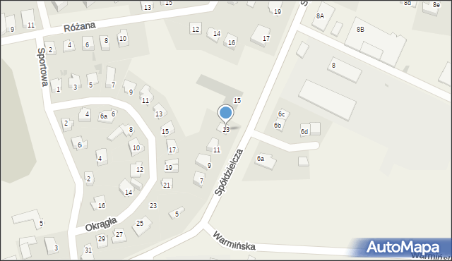 Dywity, Spółdzielcza, 13, mapa Dywity