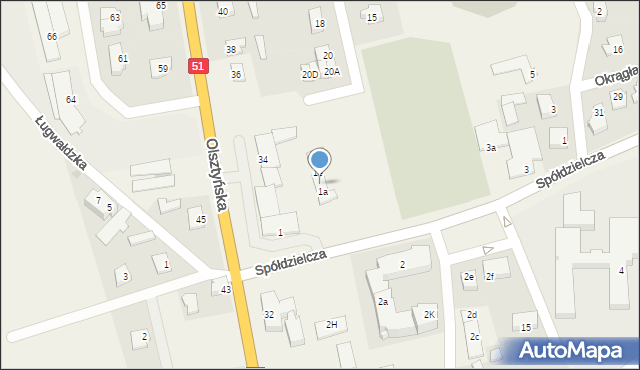 Dywity, Spółdzielcza, 1b, mapa Dywity