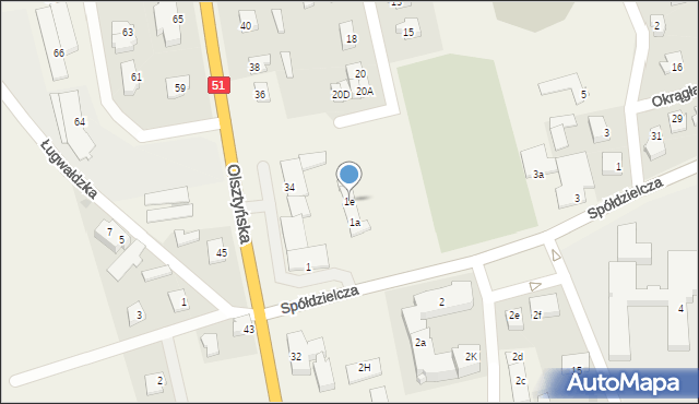 Dywity, Spółdzielcza, 1e, mapa Dywity
