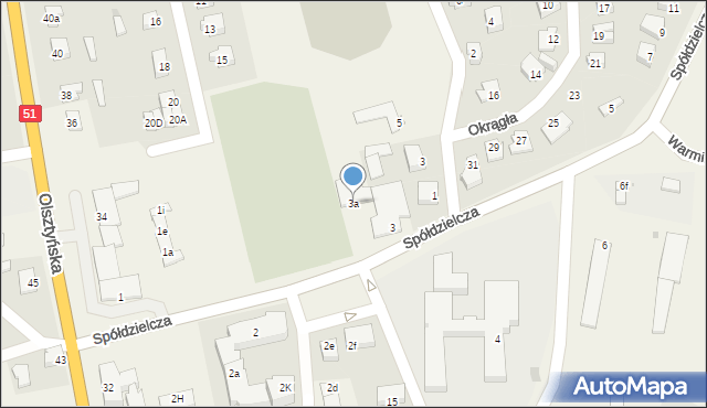 Dywity, Spółdzielcza, 3a, mapa Dywity