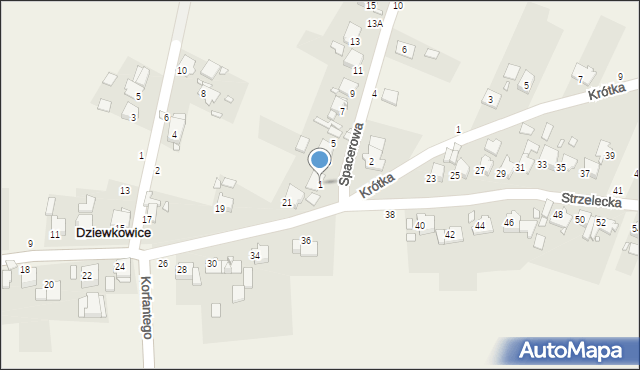 Dziewkowice, Spacerowa, 1, mapa Dziewkowice