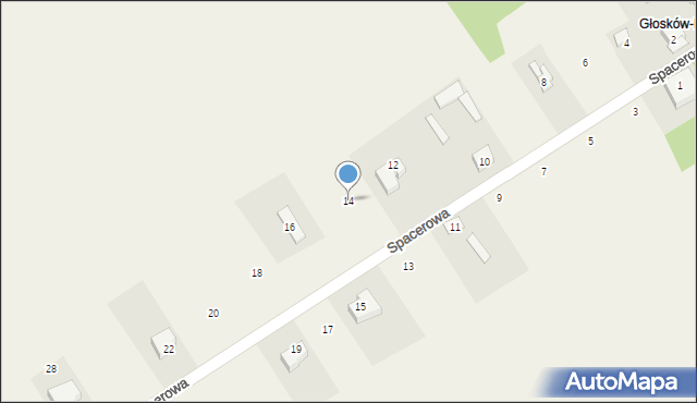 Głosków, Spacerowa, 14, mapa Głosków