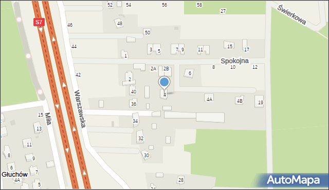Głuchów, Spokojna, 4, mapa Głuchów