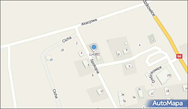 Godzikowice, Spokojna, 11A1B1C, mapa Godzikowice