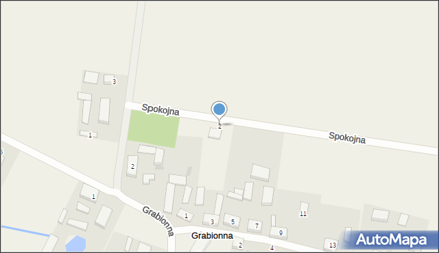 Grabionna, Spokojna, 2, mapa Grabionna