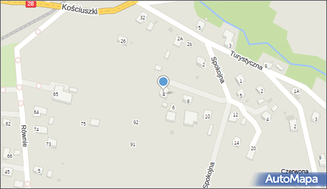 Grybów, Spokojna, 4, mapa Grybów