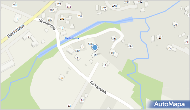 Harbutowice, Spacerowa, 15, mapa Harbutowice