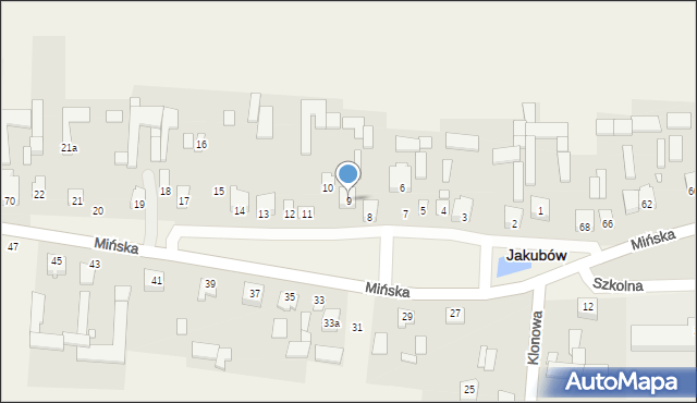 Jakubów, Spacerowa, 9, mapa Jakubów