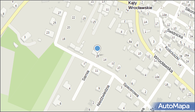 Kąty Wrocławskie, Spacerowa, 16, mapa Kąty Wrocławskie
