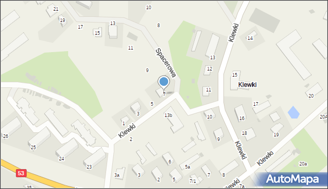 Klewki, Spacerowa, 7, mapa Klewki
