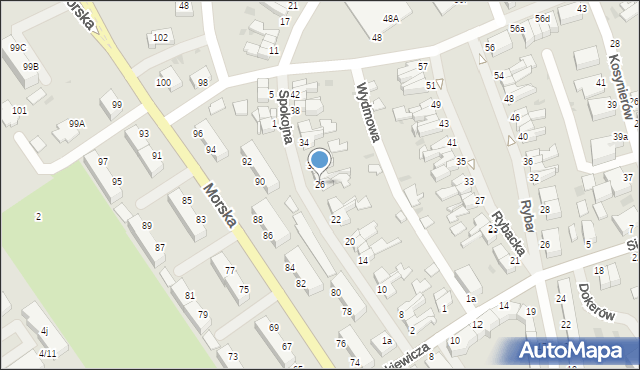 Koszalin, Spokojna, 26, mapa Koszalina