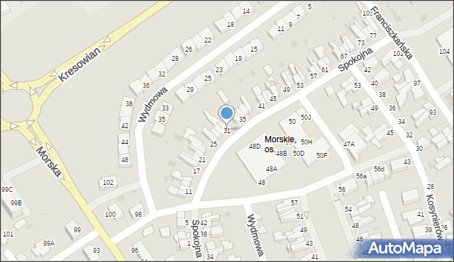 Koszalin, Spokojna, 31, mapa Koszalina