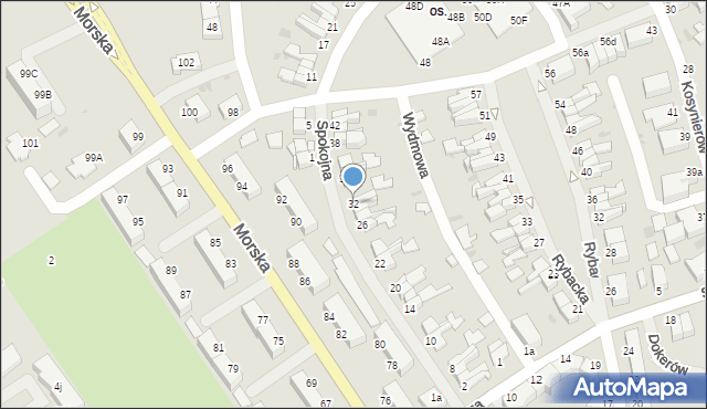 Koszalin, Spokojna, 32, mapa Koszalina