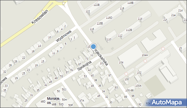 Koszalin, Spokojna, 79, mapa Koszalina