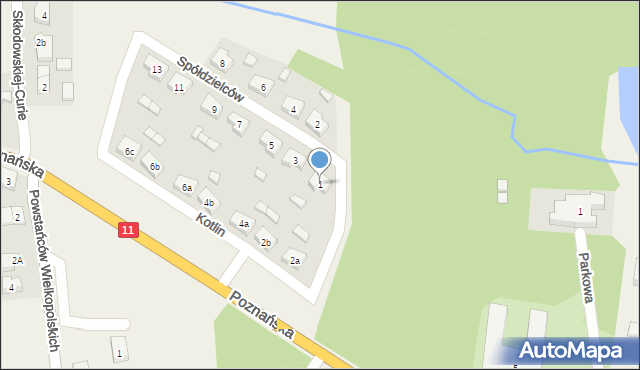 Kotlin, Spółdzielców, 1, mapa Kotlin