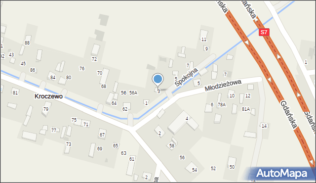 Kroczewo, Spokojna, 3, mapa Kroczewo