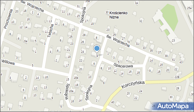 Krosno, Spacerowa, 4, mapa Krosna